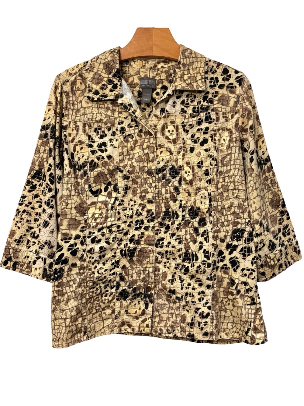 Chico's Additions Size 2 Animal Print Cotton Jacket 3/4 Sleeves